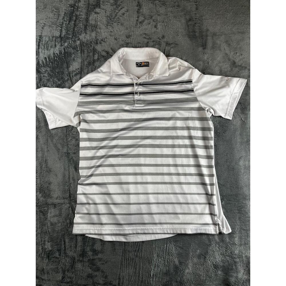 Callaway Opti-Dri Golf Polo Shirt Lg  White Striped Short Sleeve Good Condition
